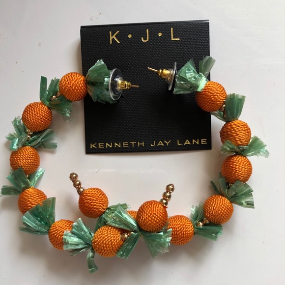 Kenneth J Lane 🆕 Orange Hoop Earrings pierced $80 new - Picture 3 of 11